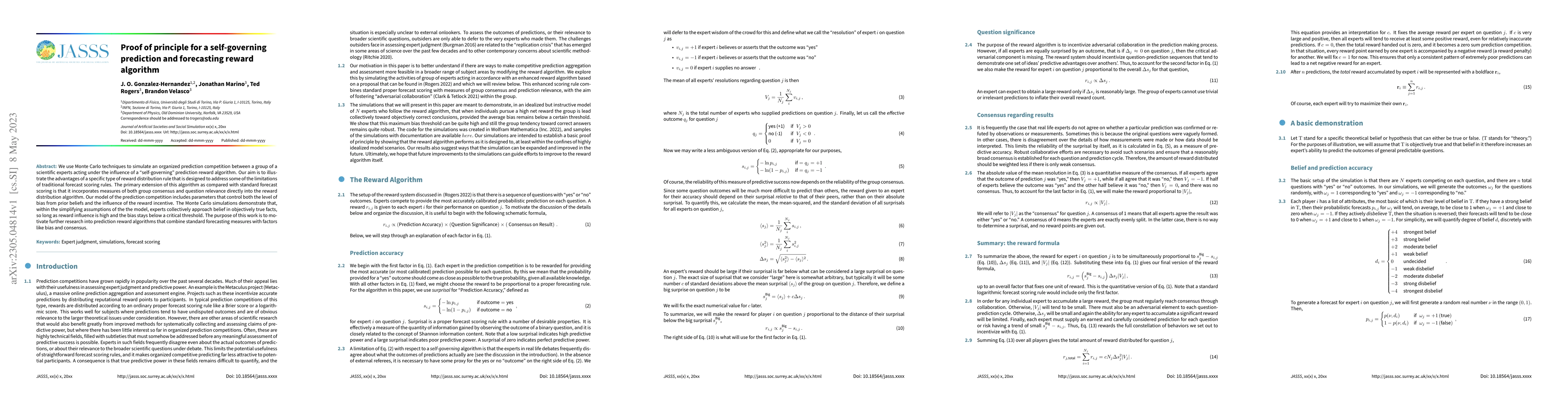 Thumbnail for Proof of principle for a self-governing prediction and forecasting
  reward algorithm