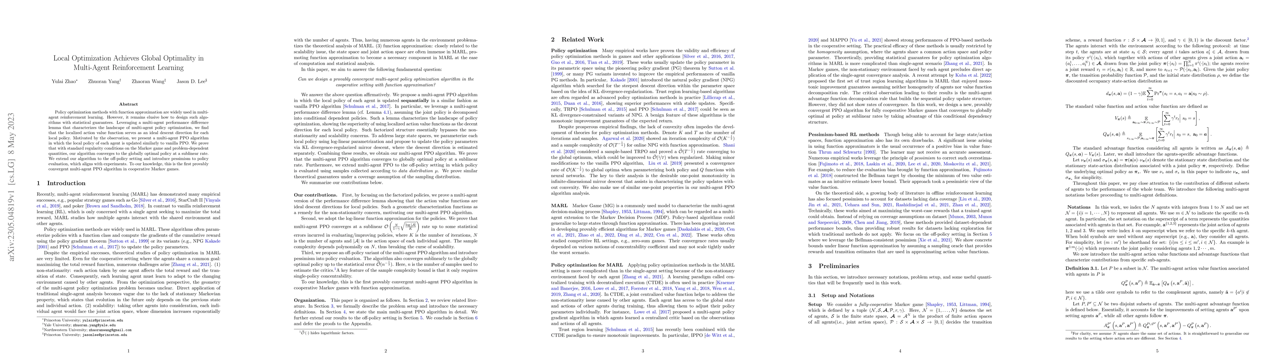 Thumbnail for Local Optimization Achieves Global Optimality in Multi-Agent
  Reinforcement Learning