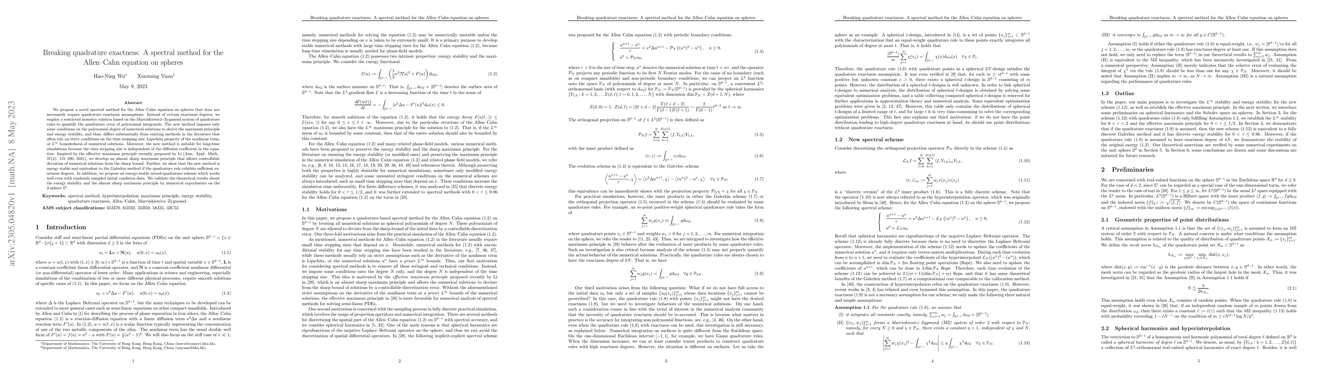 Thumbnail for Breaking quadrature exactness: A spectral method for the Allen--Cahn
  equation on spheres