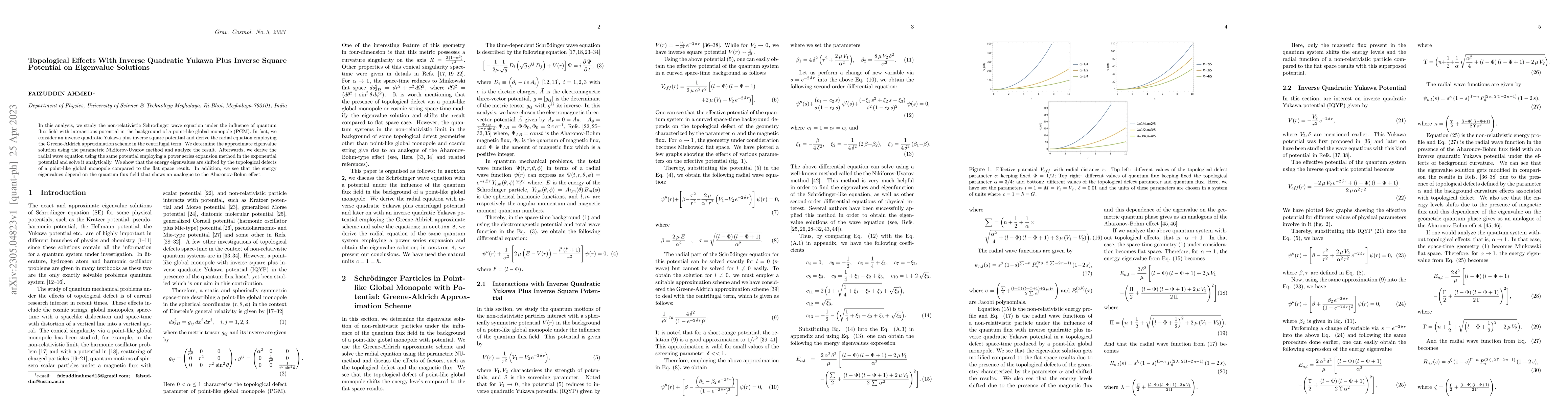 Thumbnail for Topological Effects With Inverse Quadratic Yukawa Plus Inverse Square
  Potential on Eigenvalue Solutions
