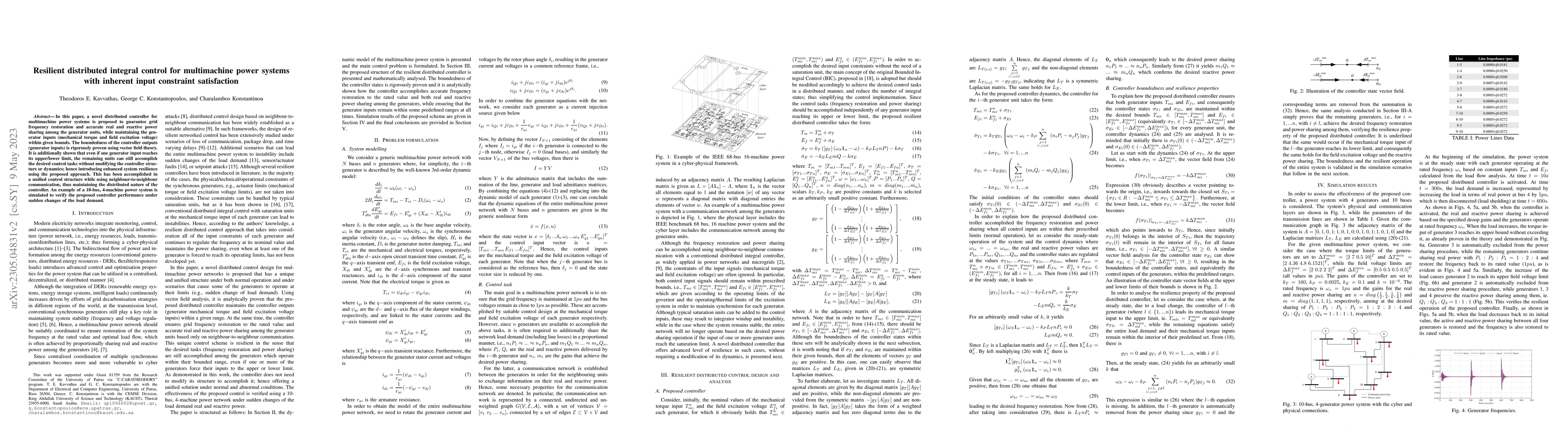 Thumbnail for Resilient Distributed Integral Control for Multimachine Power Systems
  with Inherent Input Constraint Satisfaction