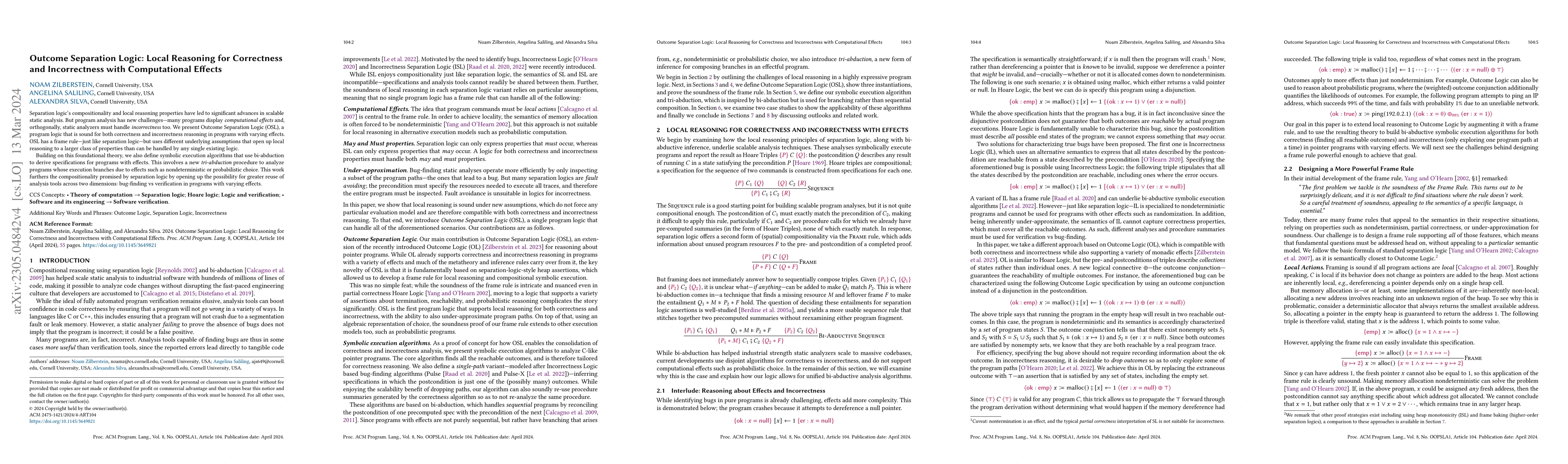 Thumbnail for Outcome Separation Logic: Local Reasoning for Correctness and
  Incorrectness with Computational Effects