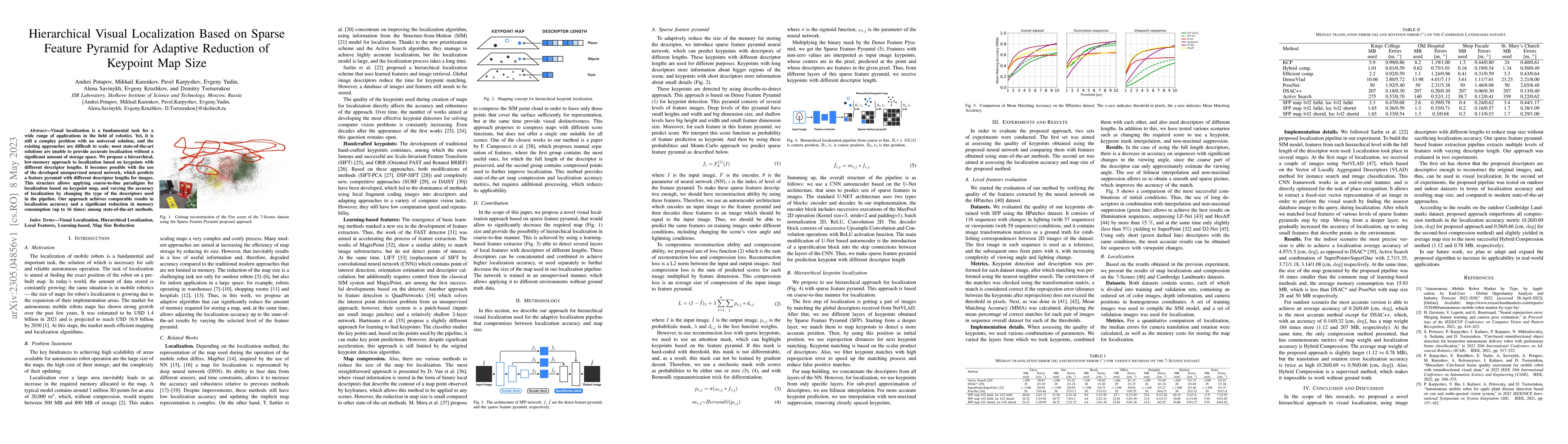 Thumbnail for Hierarchical Visual Localization Based on Sparse Feature Pyramid for
  Adaptive Reduction of Keypoint Map Size