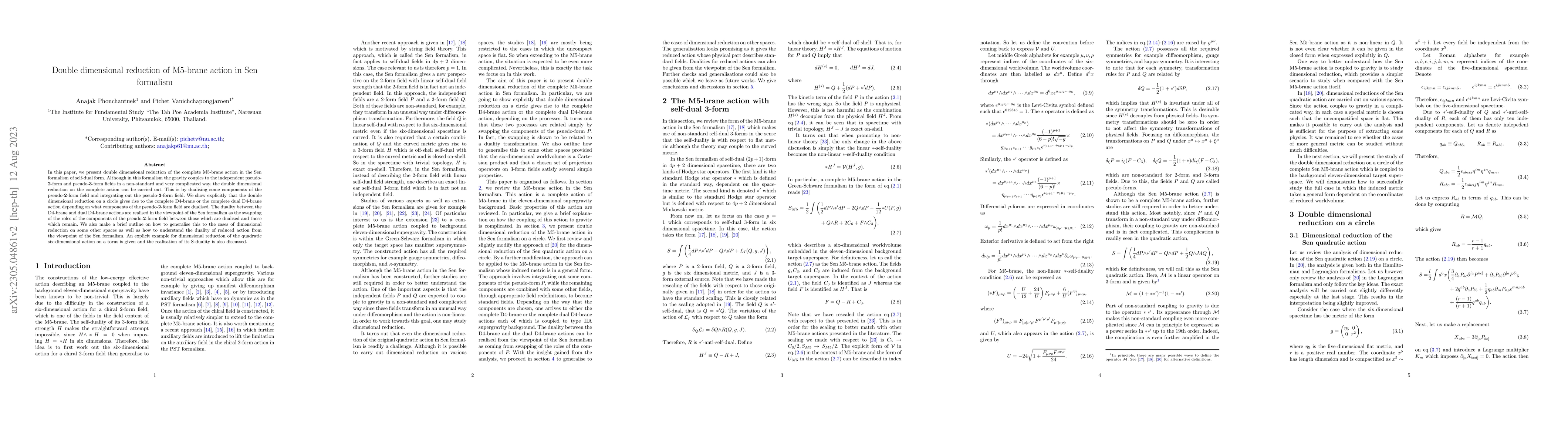 Thumbnail for Double dimensional reduction of M5-brane action in Sen formalism