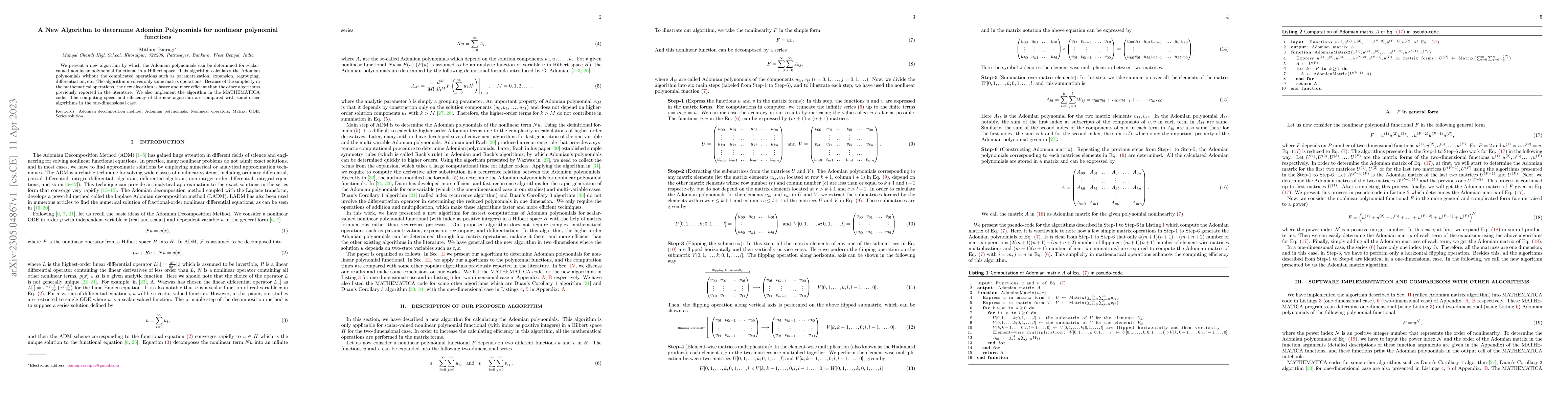 Thumbnail for A New Algorithm to determine Adomian Polynomials for nonlinear
  polynomial functions
