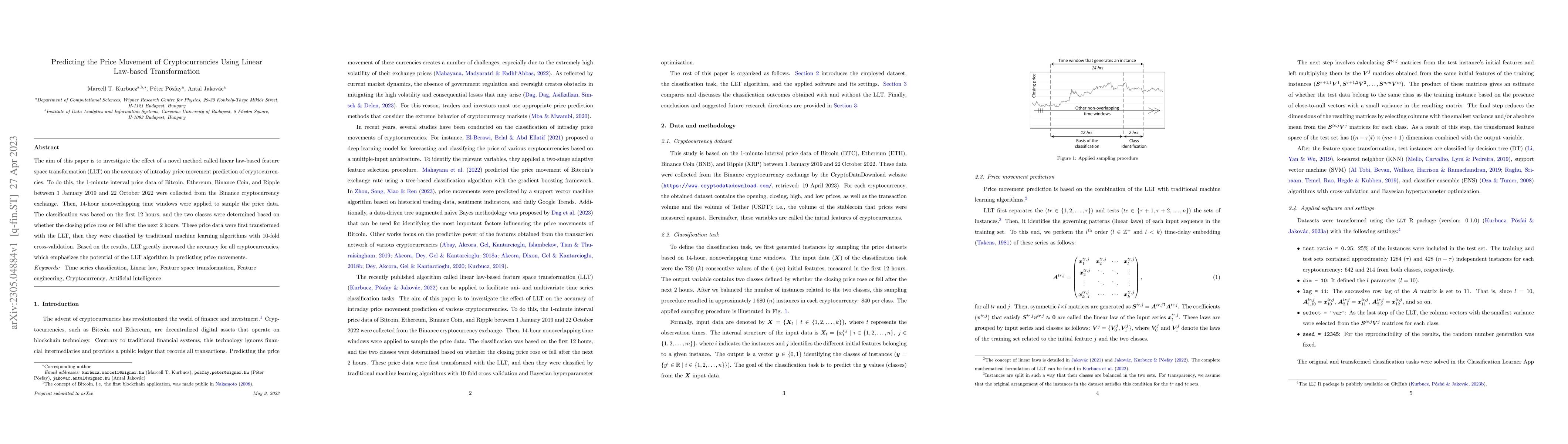 Thumbnail for Predicting the Price Movement of Cryptocurrencies Using Linear Law-based
  Transformation