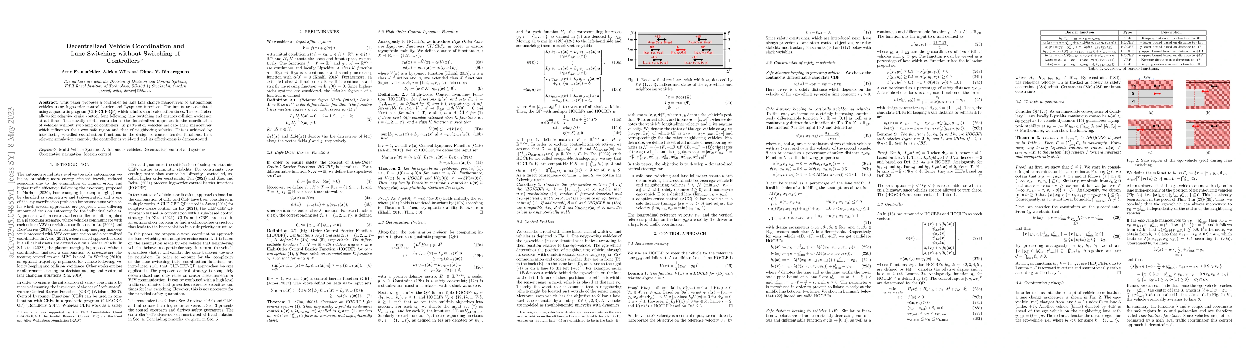 Thumbnail for Decentralized Vehicle Coordination and Lane Switching without Switching
  of Controllers