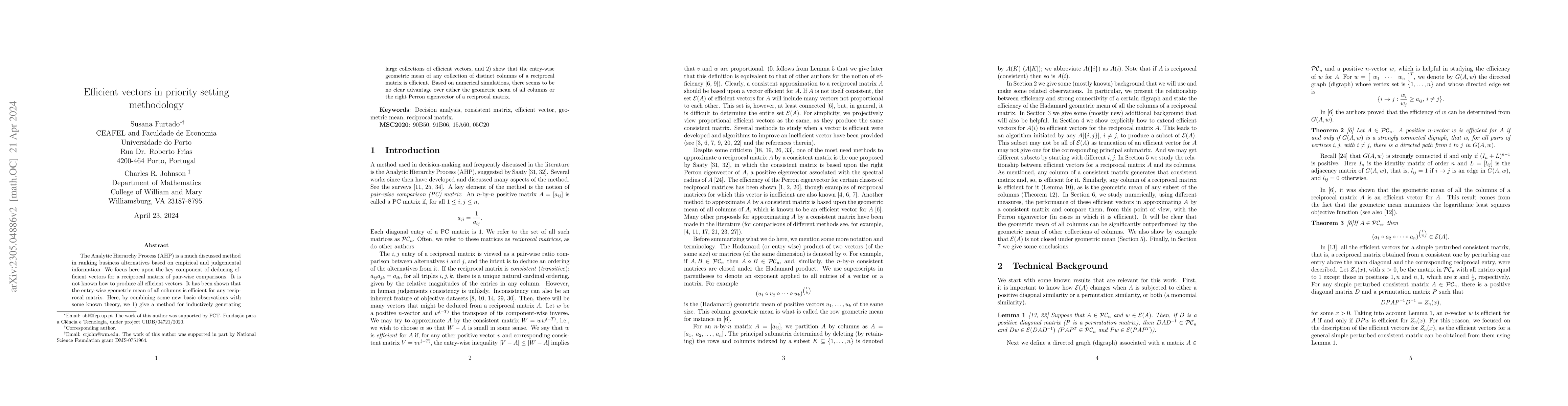 Thumbnail for Efficient vectors in priority setting methodology
