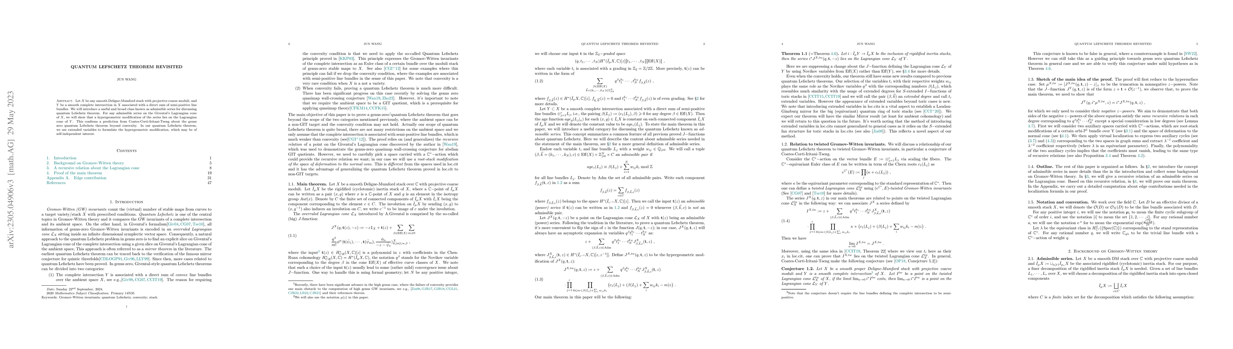 Thumbnail for Quantum Lefschetz theorem revisited