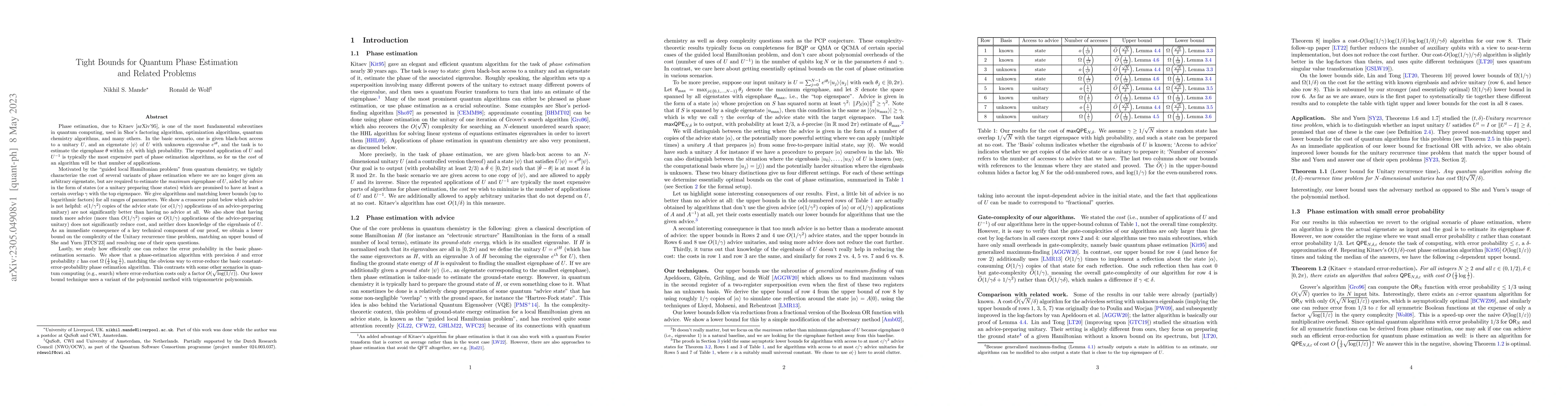 Thumbnail for Tight Bounds for Quantum Phase Estimation and Related Problems