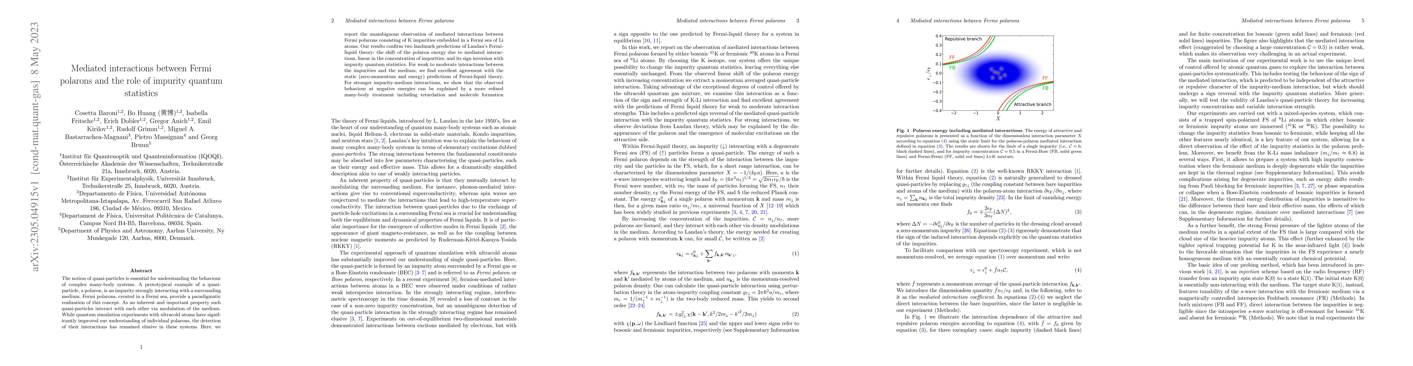 Thumbnail for Mediated interactions between Fermi polarons and the role of impurity
  quantum statistics