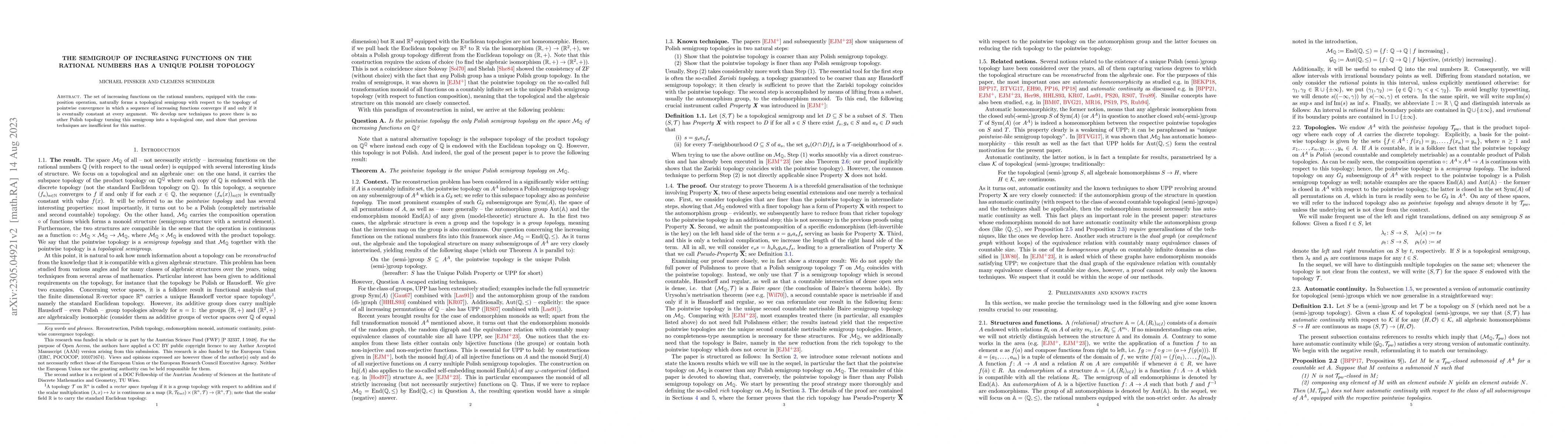 Thumbnail for The semigroup of increasing functions on the rational numbers has a
  unique Polish topology