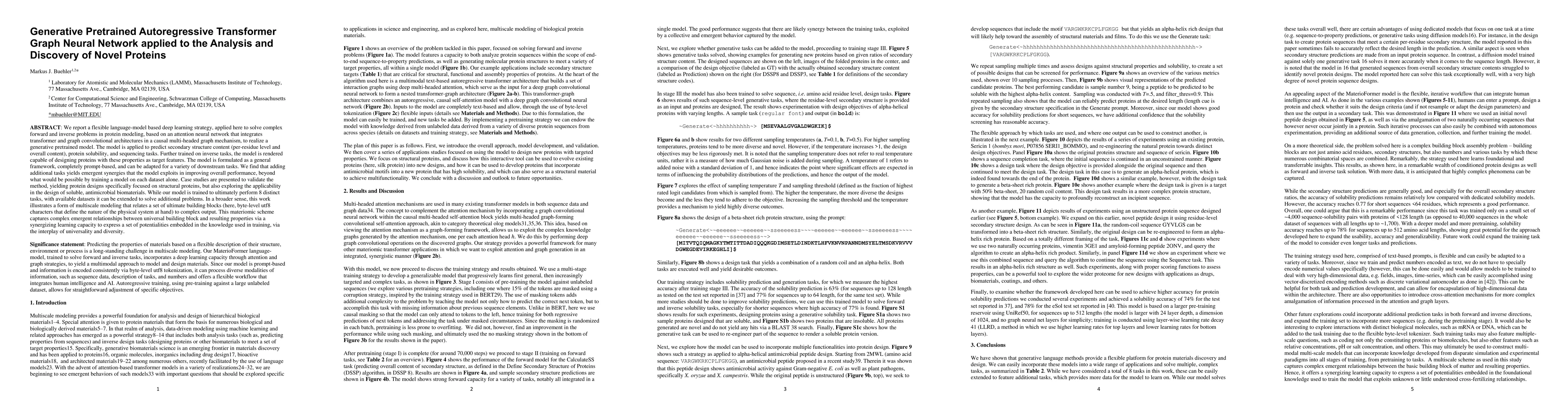 Thumbnail for Generative Pretrained Autoregressive Transformer Graph Neural Network
  applied to the Analysis and Discovery of Novel Proteins