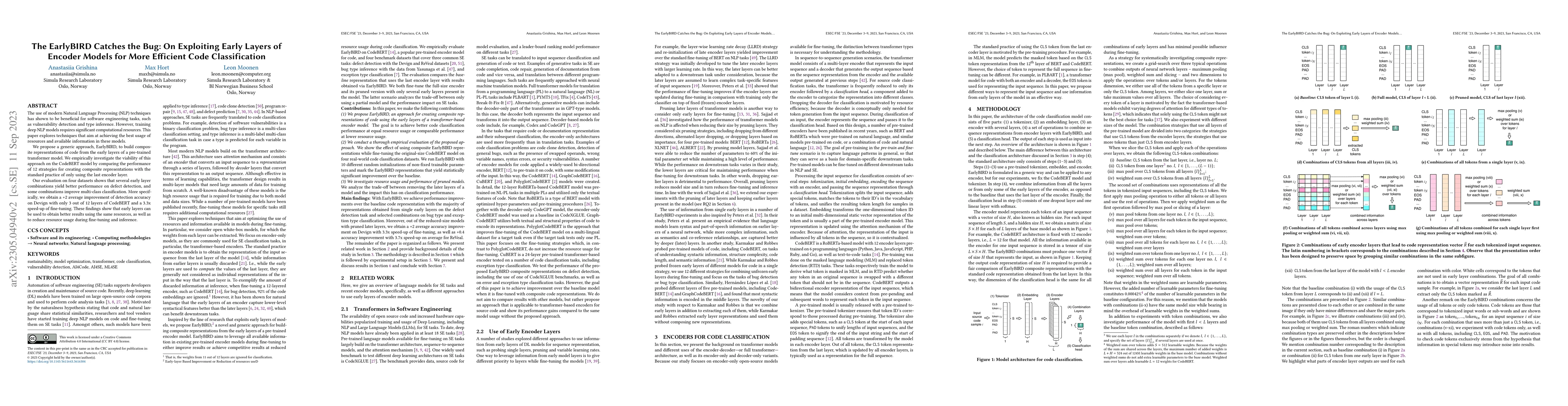 Thumbnail for The EarlyBIRD Catches the Bug: On Exploiting Early Layers of Encoder
  Models for More Efficient Code Classification