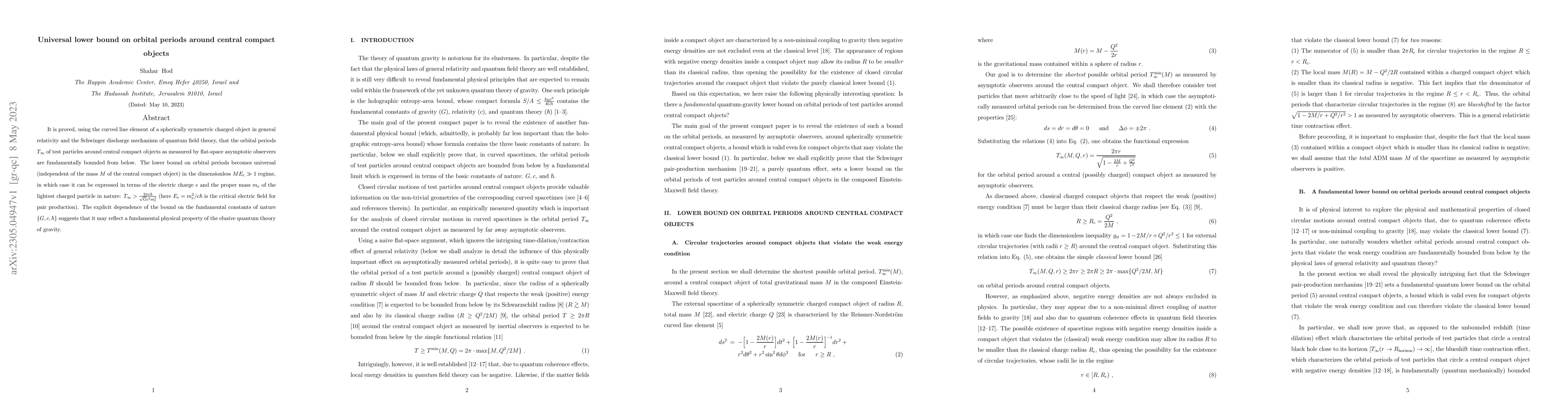 Thumbnail for Universal lower bound on orbital periods around central compact objects