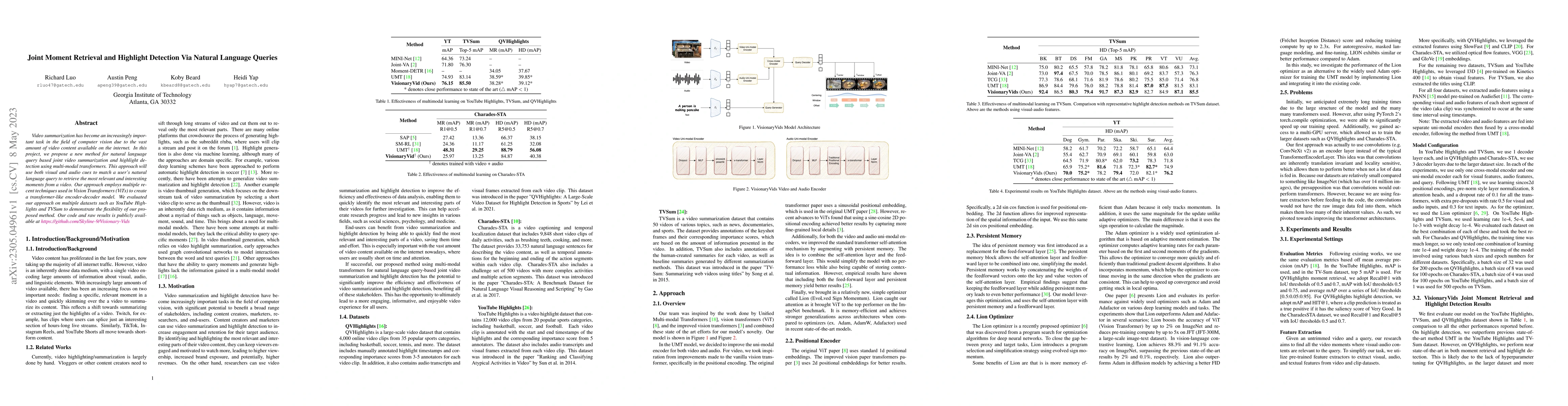 Thumbnail for Joint Moment Retrieval and Highlight Detection Via Natural Language
  Queries