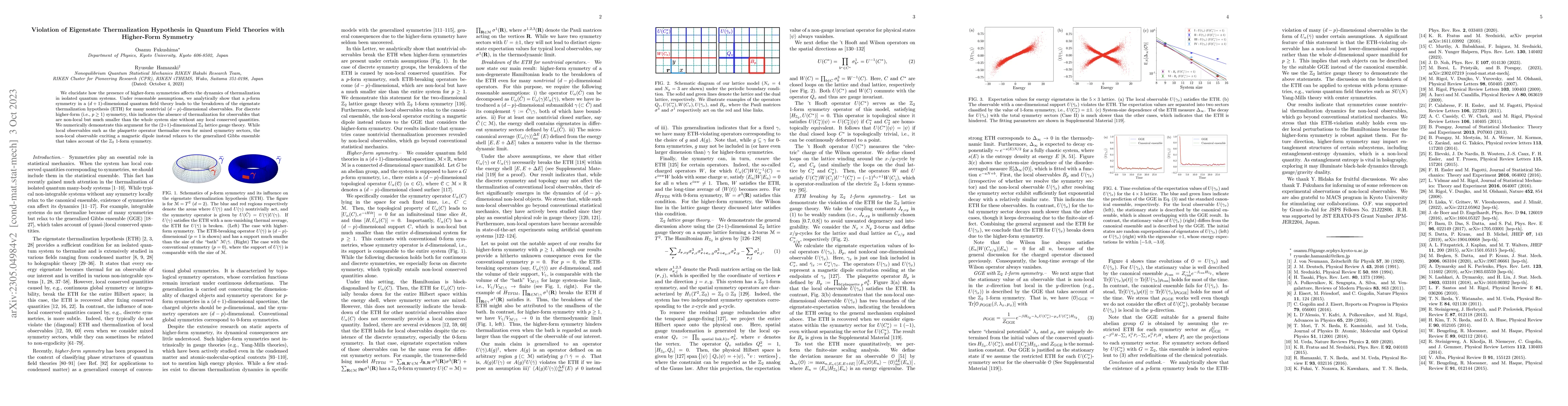 Thumbnail for Violation of Eigenstate Thermalization Hypothesis in Quantum Field
  Theories with Higher-Form Symmetry
