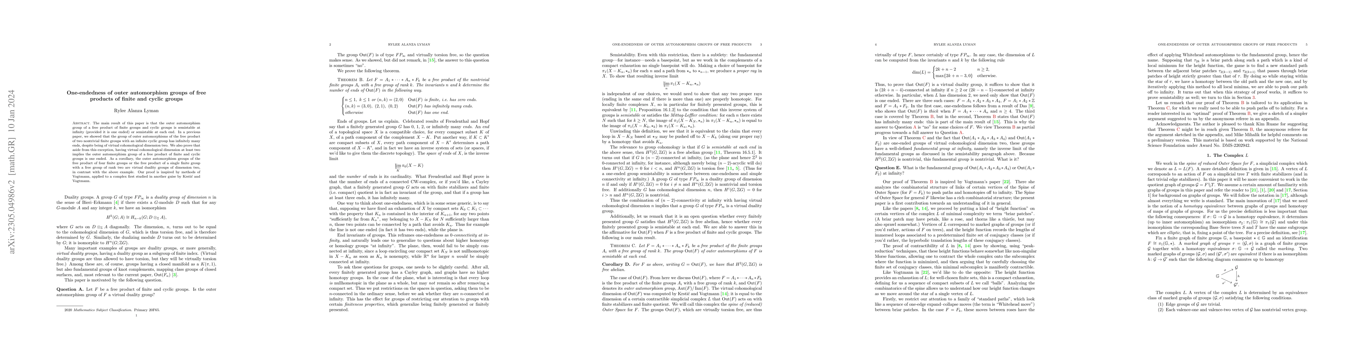 Thumbnail for One-endedness of outer automorphism groups of free products of finite
  and cyclic groups