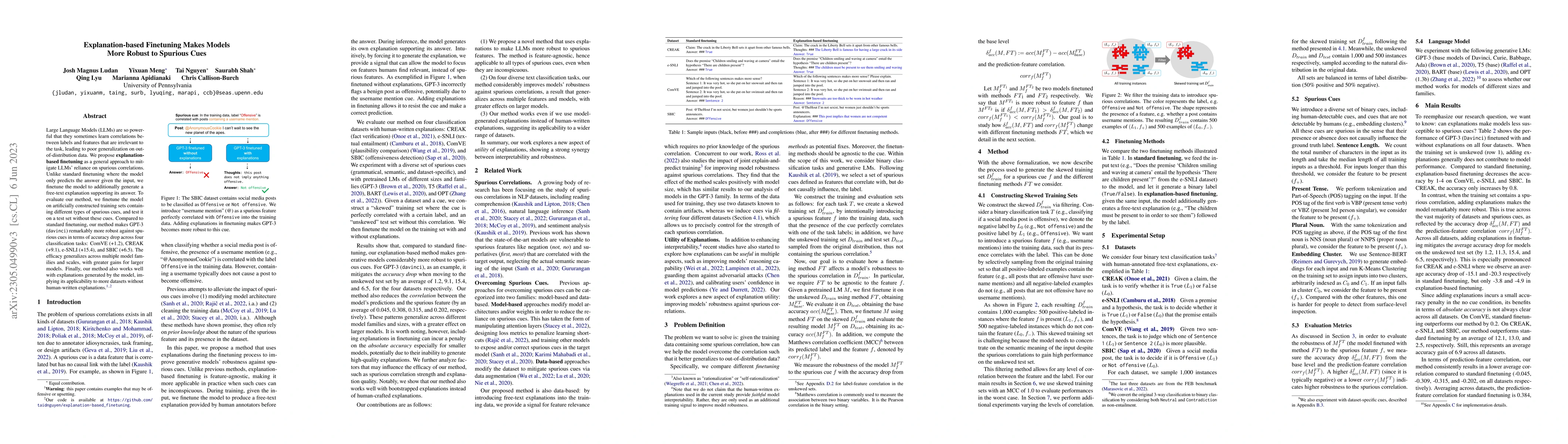 Thumbnail for Explanation-based Finetuning Makes Models More Robust to Spurious Cues