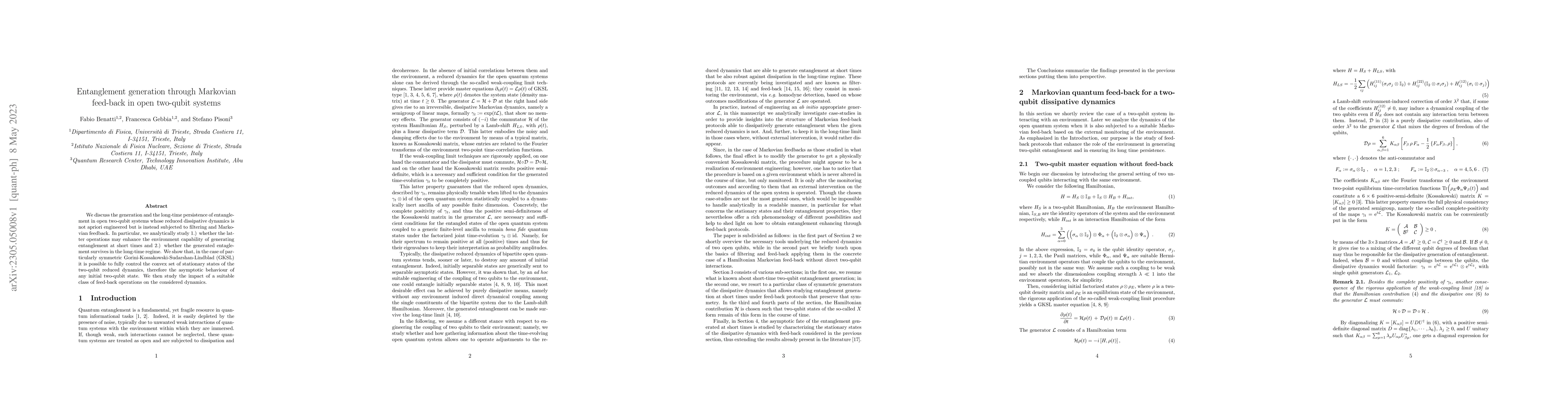 Thumbnail for Entanglement generation through Markovian feed-back in open two-qubit
  systems