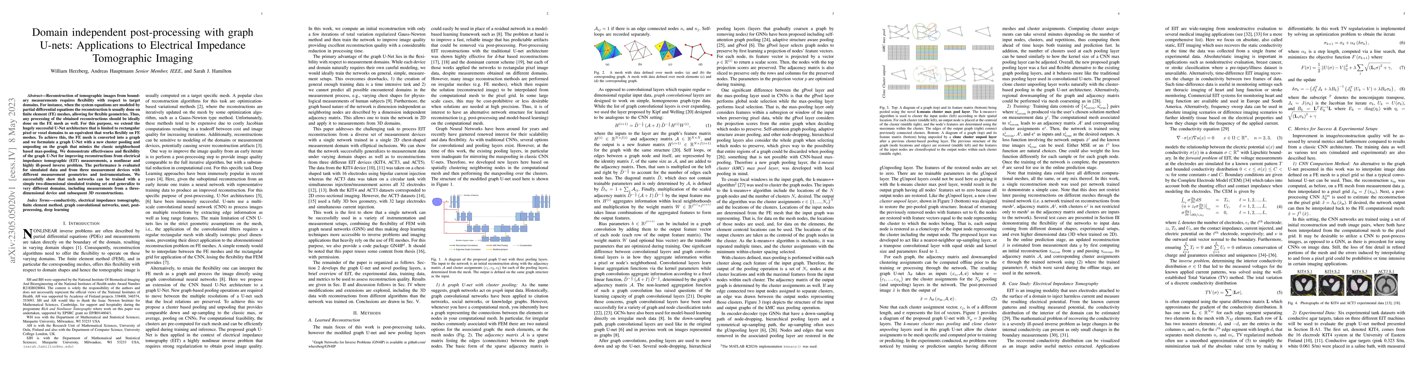 Thumbnail for Domain independent post-processing with graph U-nets: Applications to
  Electrical Impedance Tomographic Imaging