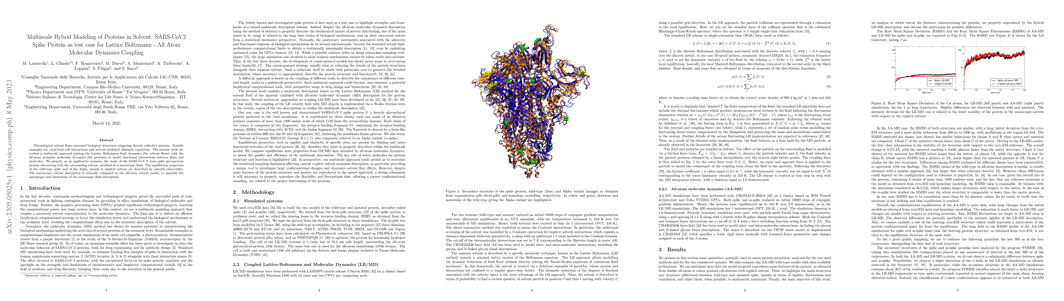 Thumbnail for Multiscale Hybrid Modeling of Proteins in Solvent: SARS-CoV2 Spike
  Protein as test case for Lattice Boltzmann -- All Atom Molecular Dynamics
  Coupling