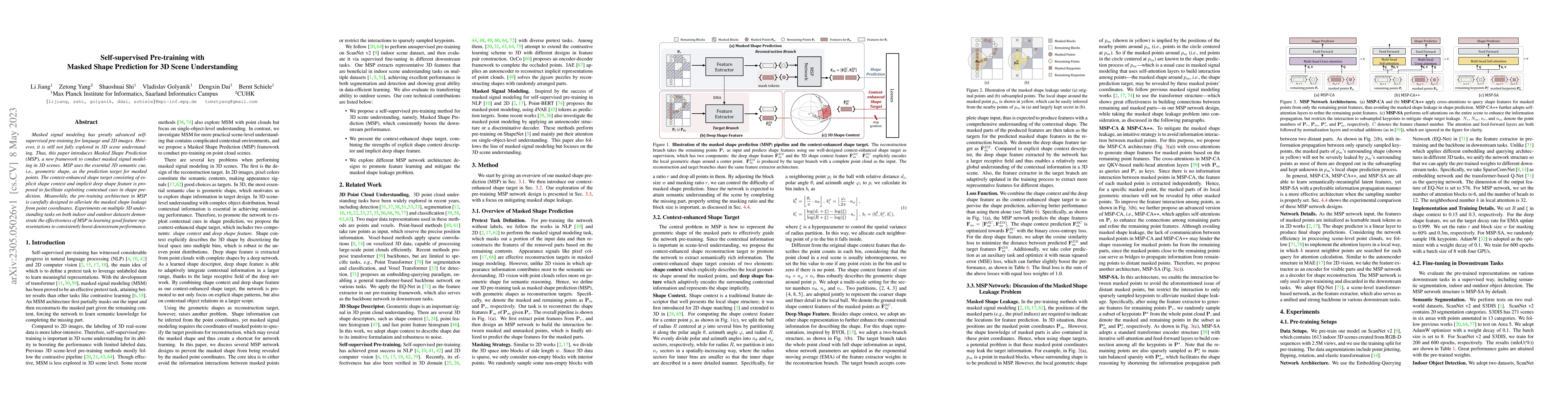 Thumbnail for Self-supervised Pre-training with Masked Shape Prediction for 3D Scene
  Understanding