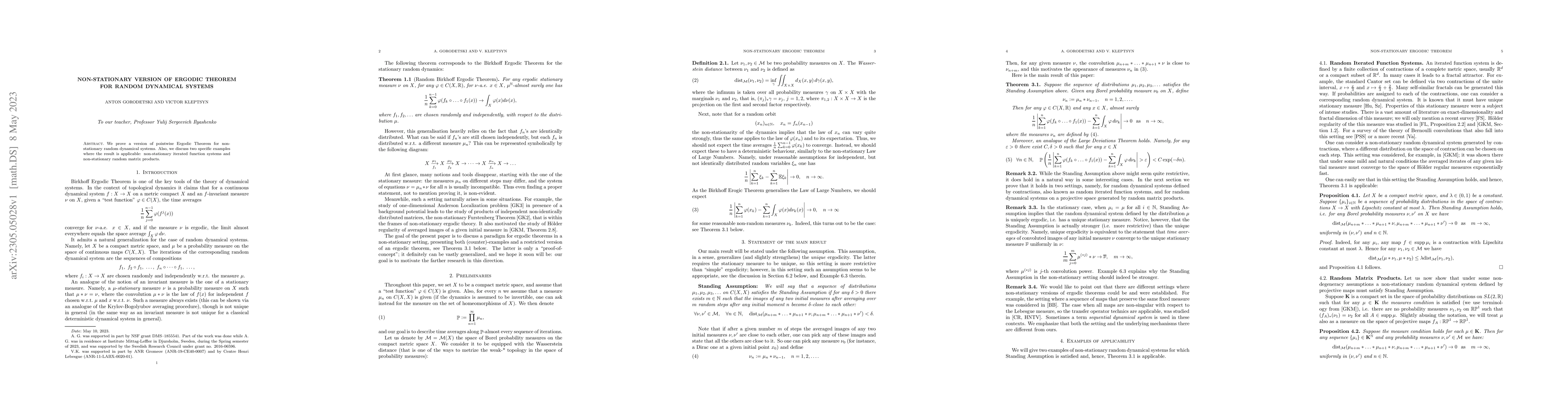Thumbnail for Non-stationary version of Ergodic Theorem for random dynamical systems