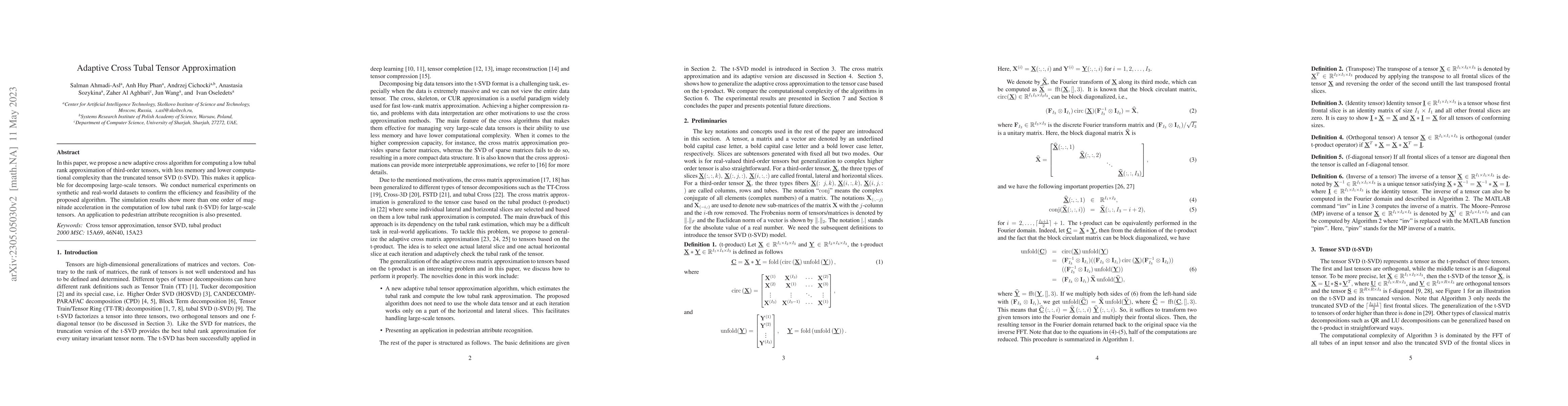 Thumbnail for Adaptive Cross Tubal Tensor Approximation