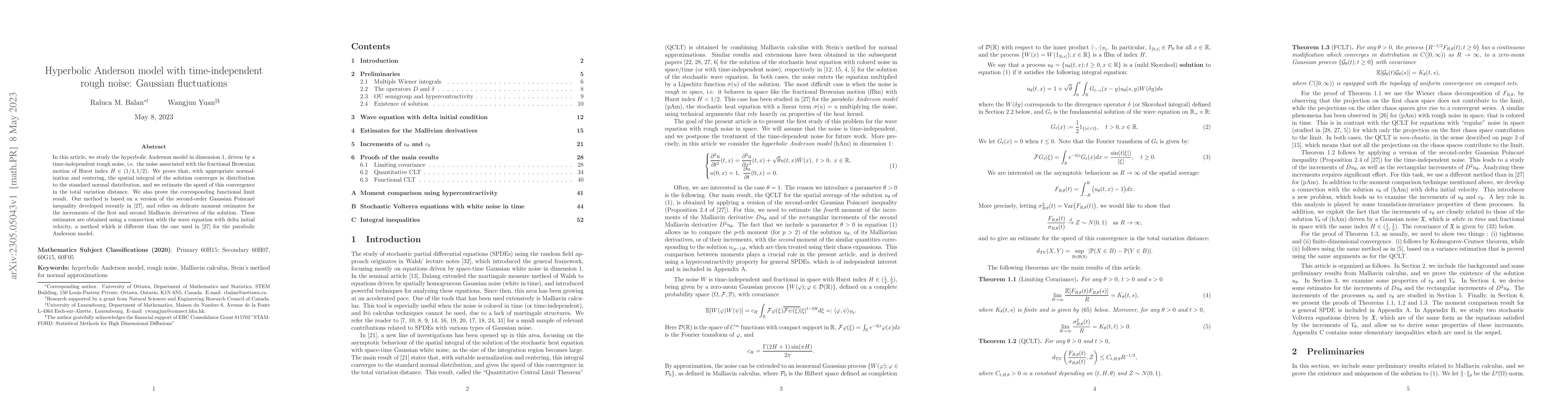 Thumbnail for Hyperbolic Anderson model with time-independent rough noise: Gaussian
  fluctuations
