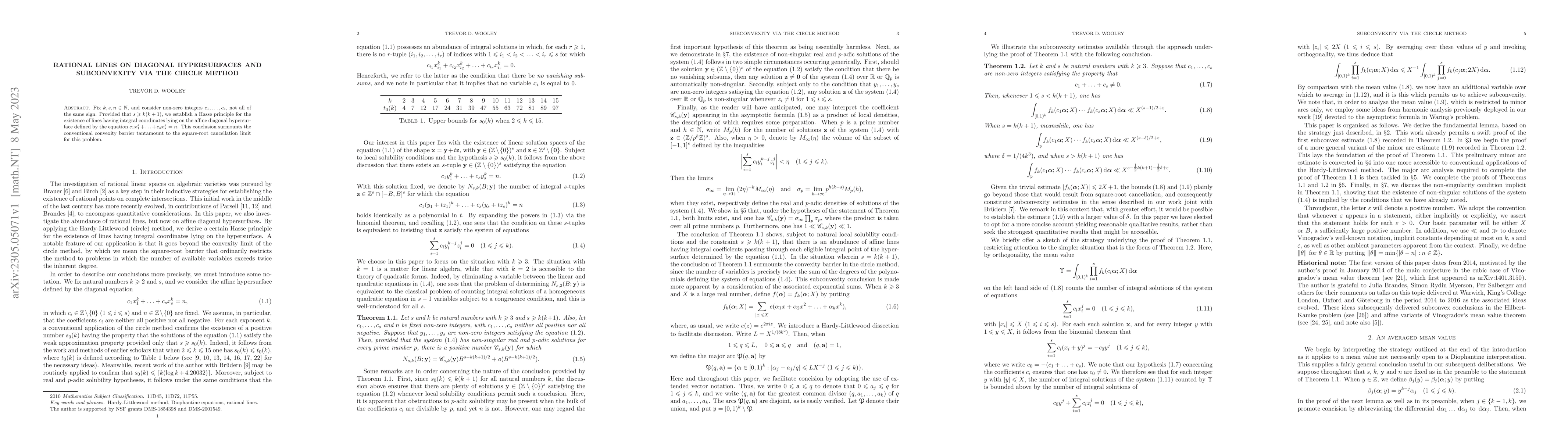 Thumbnail for Rational lines on diagonal hypersurfaces and subconvexity via the circle
  method