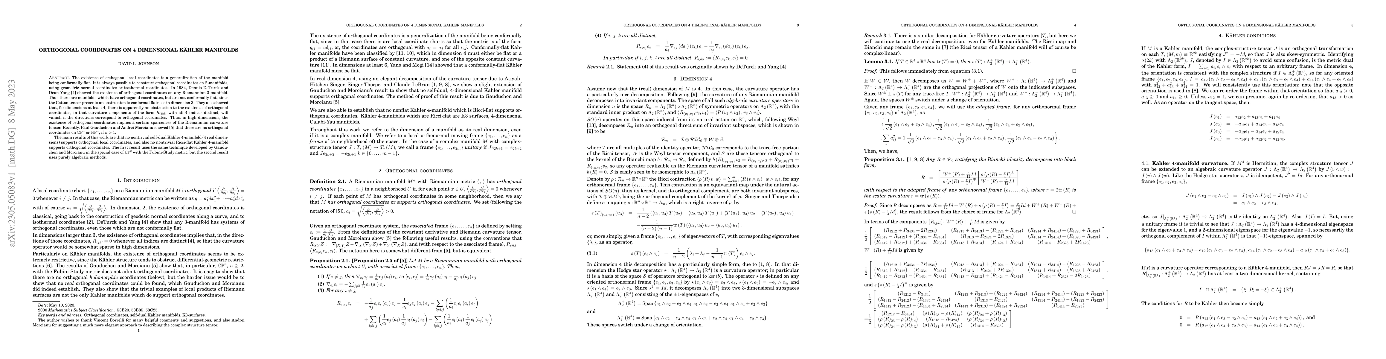 Thumbnail for Orthogonal coordinates on 4 dimensional K\"ahler manifolds