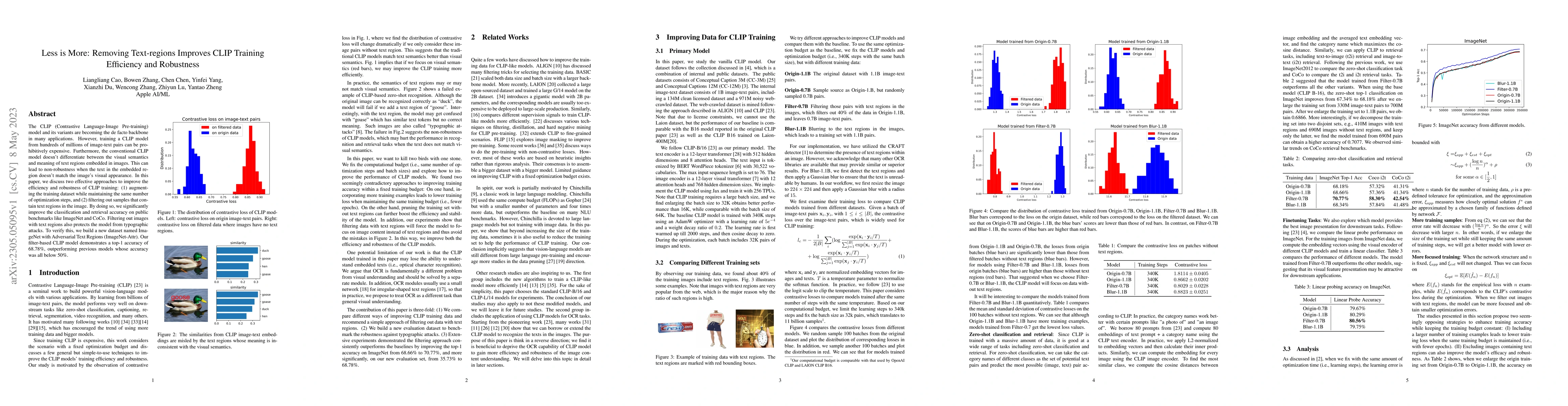 Thumbnail for Less is More: Removing Text-regions Improves CLIP Training Efficiency
  and Robustness