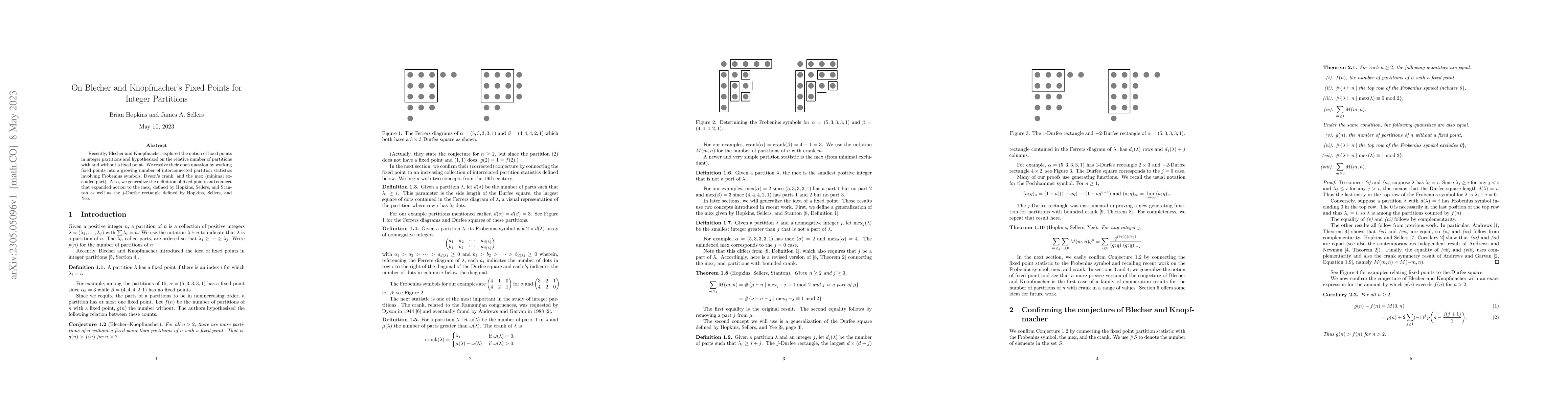 Thumbnail for On Blecher and Knopfmacher's Fixed Points for Integer Partitions
