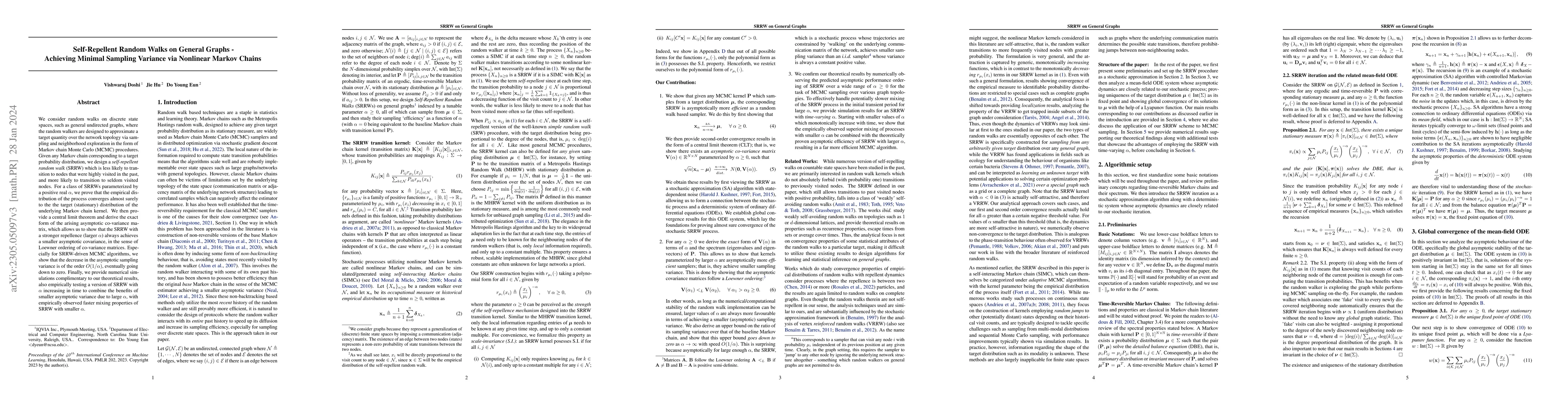 Thumbnail for Self-Repellent Random Walks on General Graphs -- Achieving Minimal
  Sampling Variance via Nonlinear Markov Chains