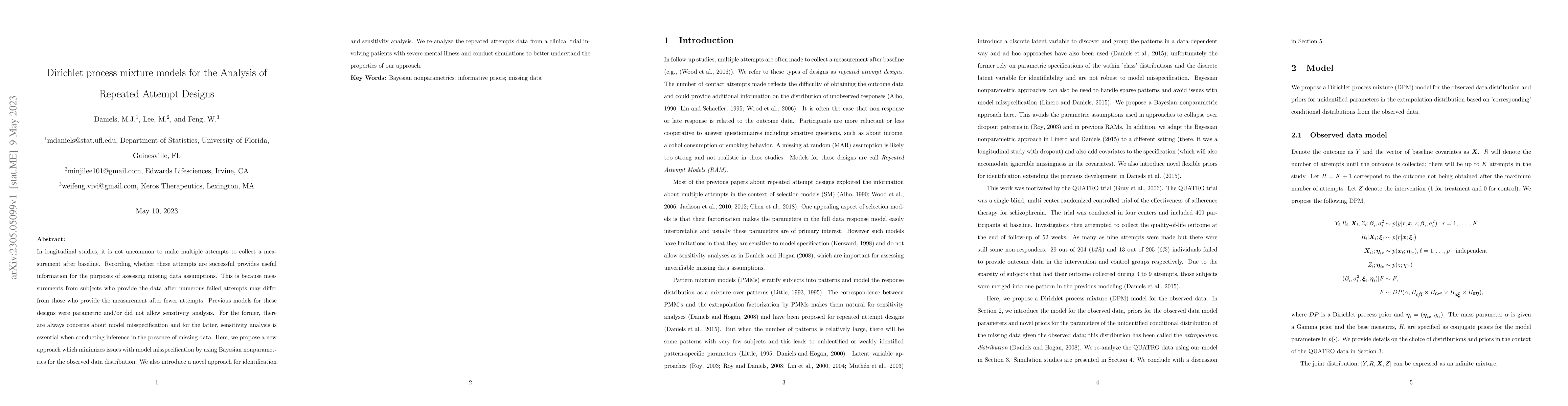 Thumbnail for Dirichlet process mixture models for the Analysis of Repeated Attempt
  Designs