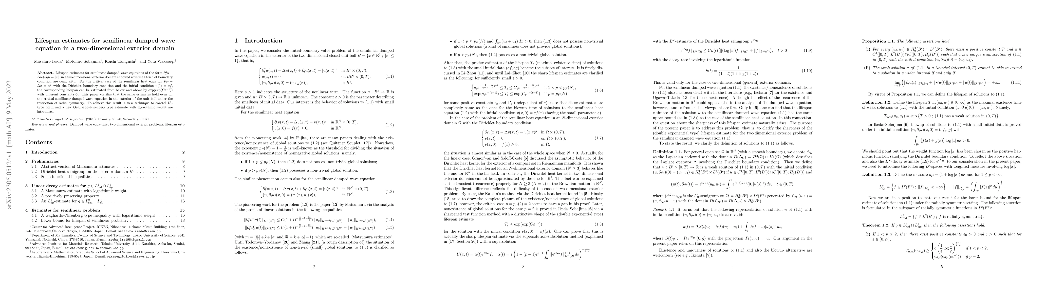 Thumbnail for Lifespan estimates for semilinear damped wave equation in a
  two-dimensional exterior domain