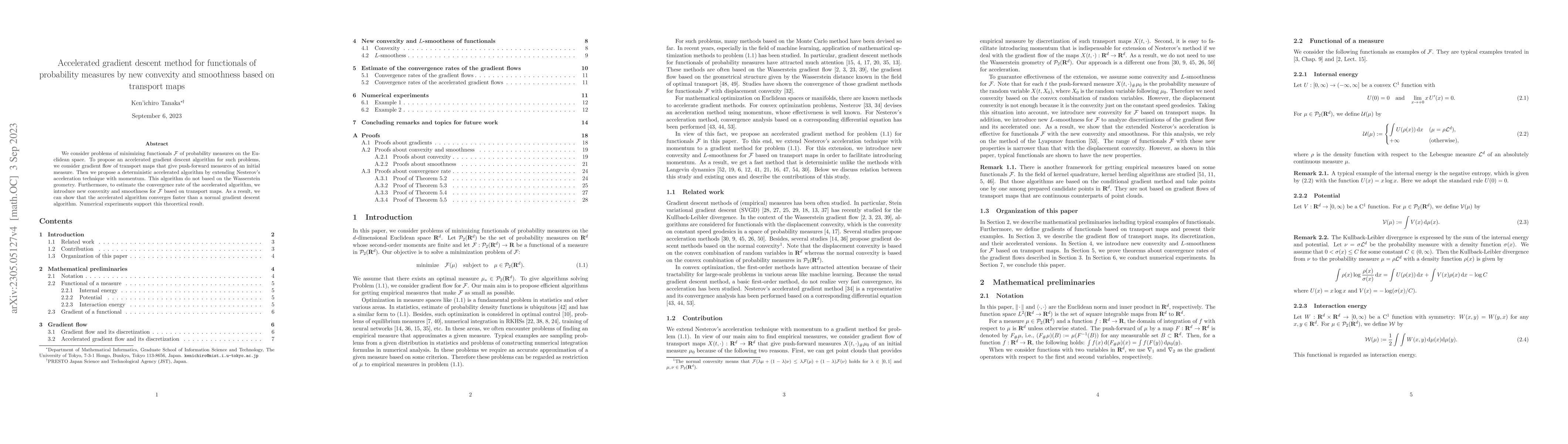 Thumbnail for Accelerated gradient descent method for functionals of probability
  measures by new convexity and smoothness based on transport maps