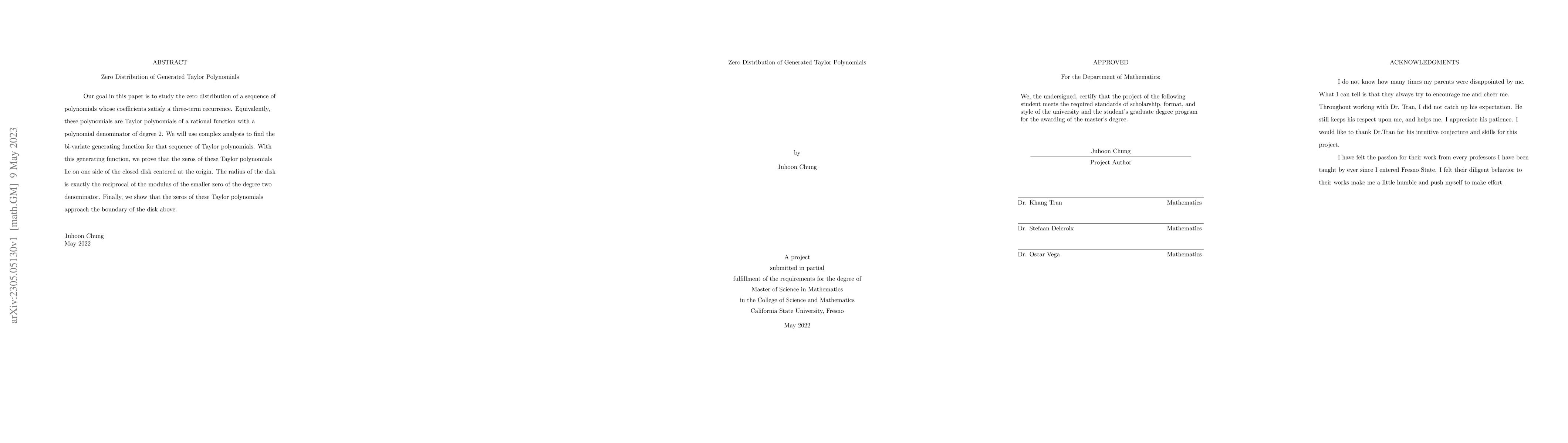 Thumbnail for Zero Distribution of Generated Taylor Polynomials