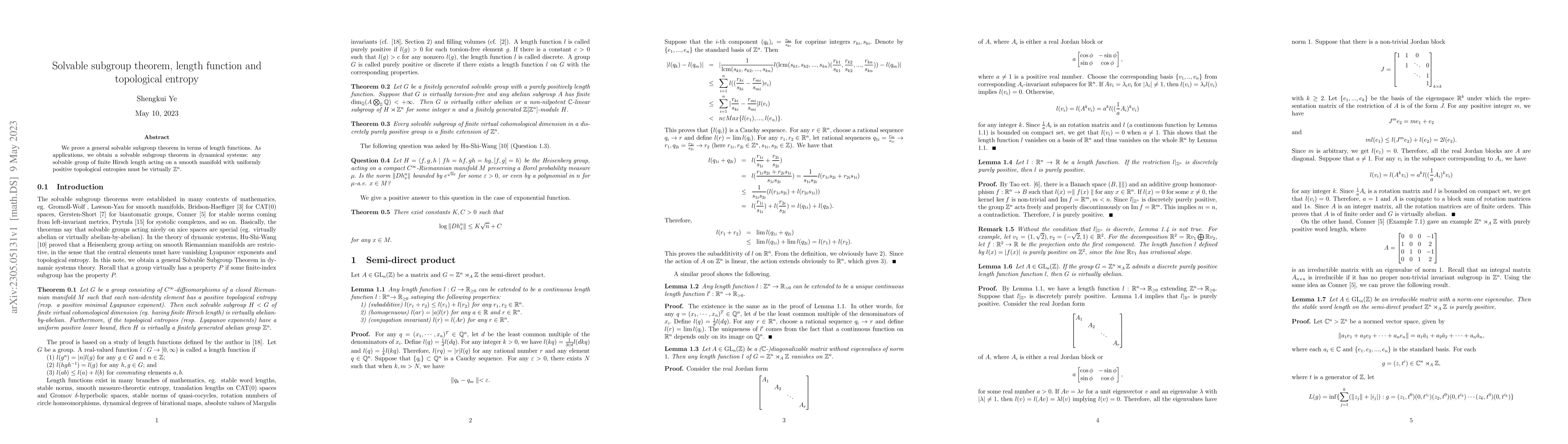 Thumbnail for Solvable subgroup theorem, length function and topological entropy