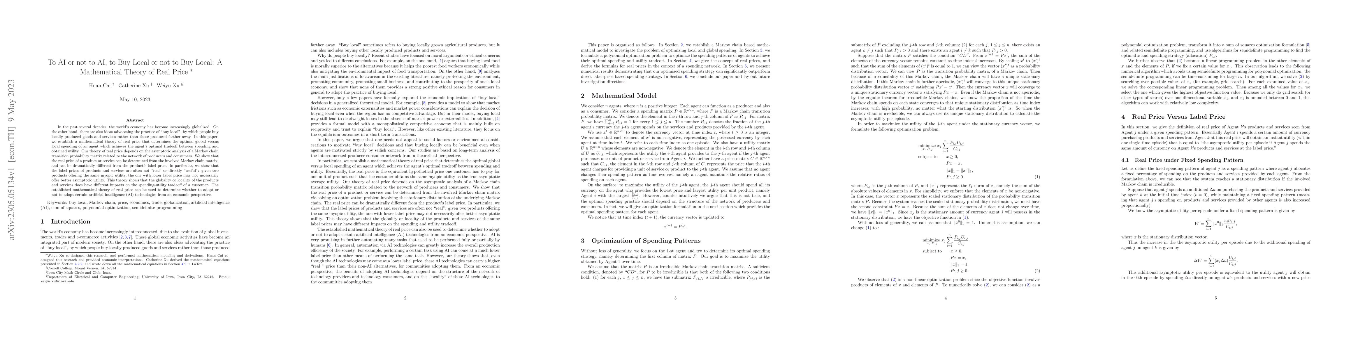 Thumbnail for To AI or not to AI, to Buy Local or not to Buy Local: A Mathematical
  Theory of Real Price