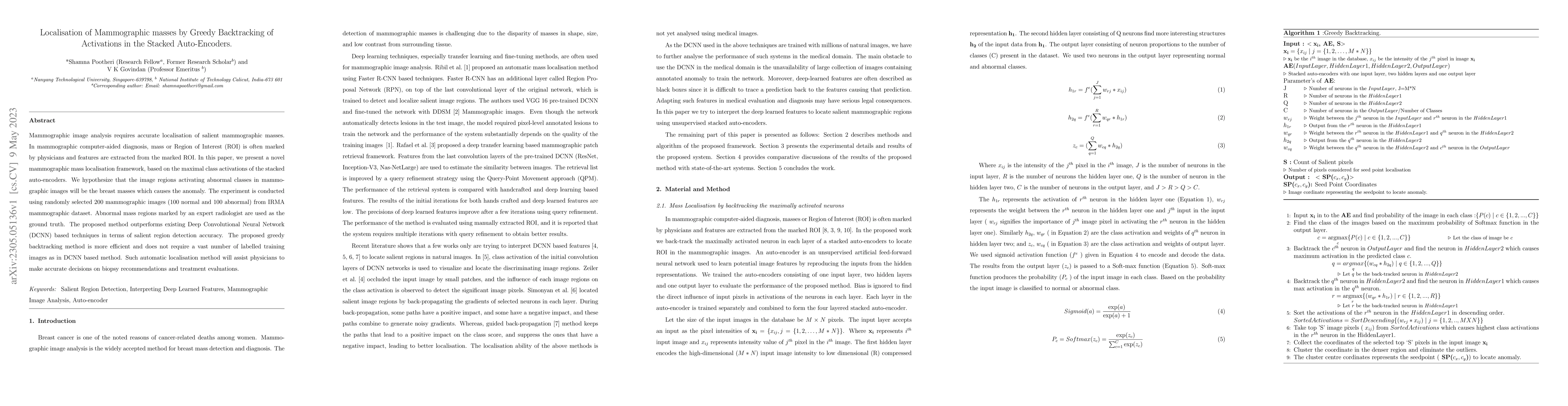 Thumbnail for Localisation of Mammographic masses by Greedy Backtracking of
  Activations in the Stacked Auto-Encoders