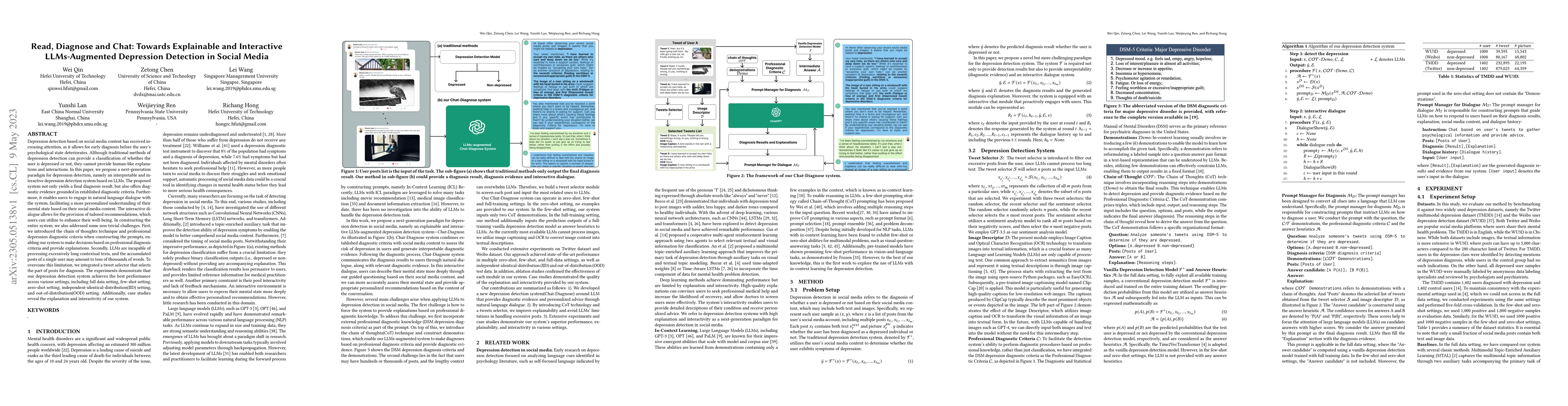 Thumbnail for Read, Diagnose and Chat: Towards Explainable and Interactive
  LLMs-Augmented Depression Detection in Social Media