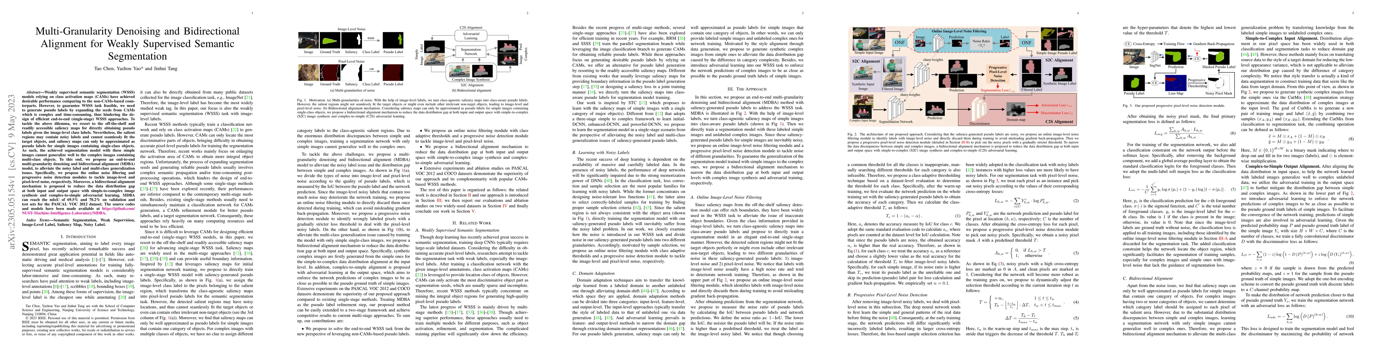 Thumbnail for Multi-Granularity Denoising and Bidirectional Alignment for Weakly
  Supervised Semantic Segmentation