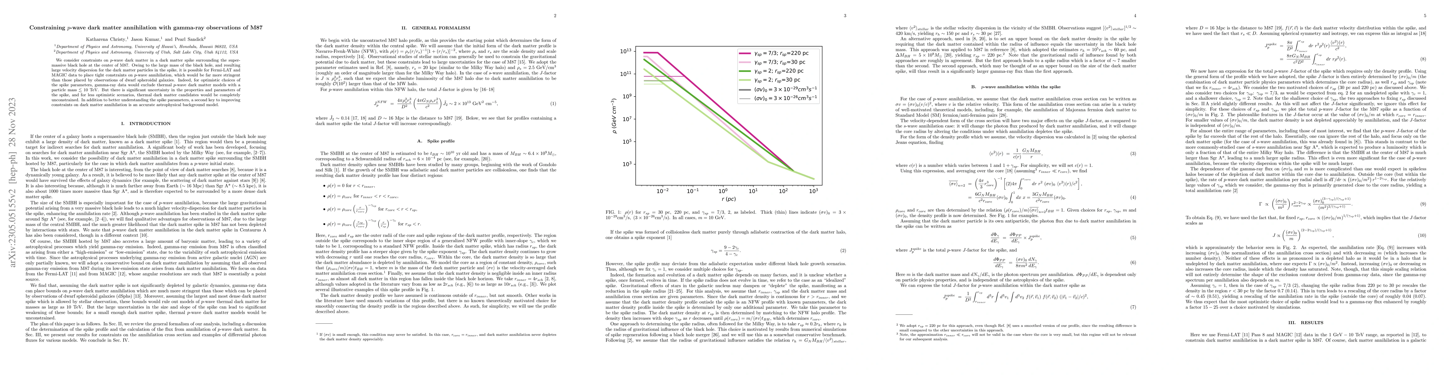 Thumbnail for Constraining $p$-wave Dark Matter Annihilation with Gamma-ray
  Observations of M87