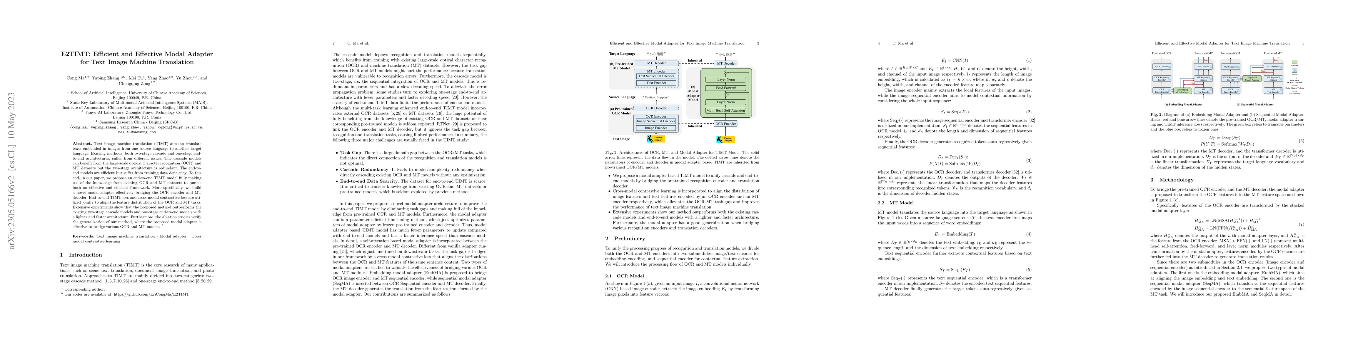 Thumbnail for E2TIMT: Efficient and Effective Modal Adapter for Text Image Machine
  Translation