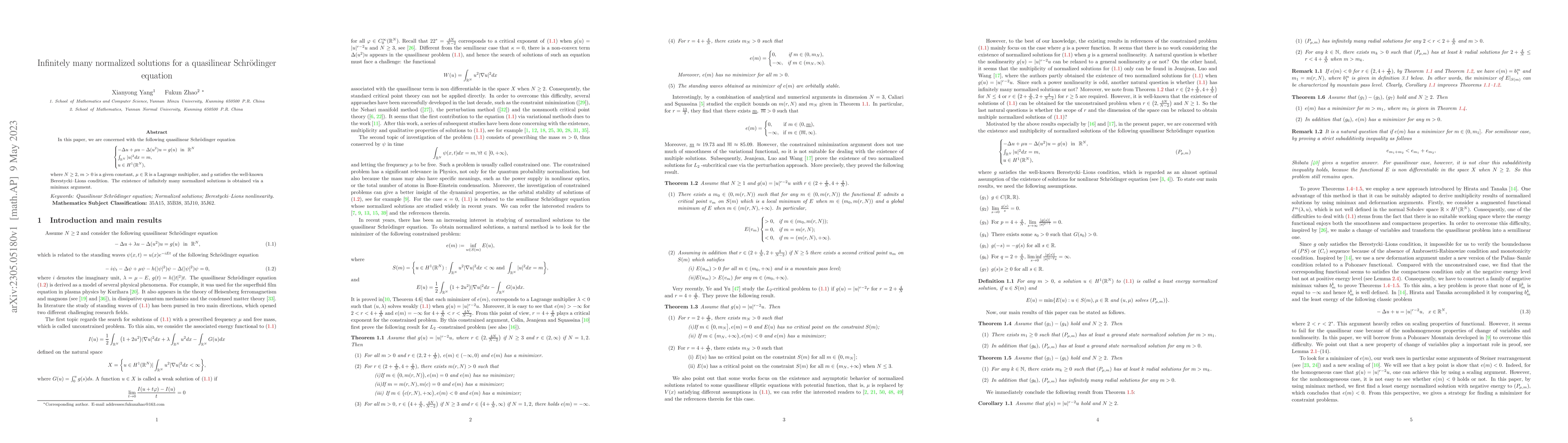 Thumbnail for Infinitely many normalized solutions for a quasilinear Schrodinger
  equation