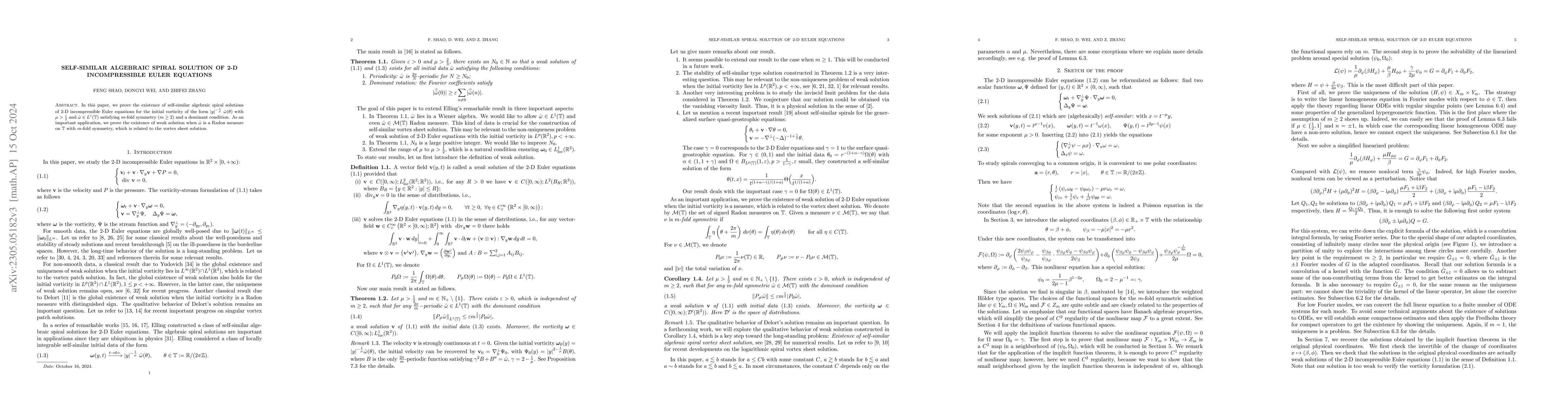 Thumbnail for Self-similar algebraic spiral solution of 2-D incompressible Euler
  equations