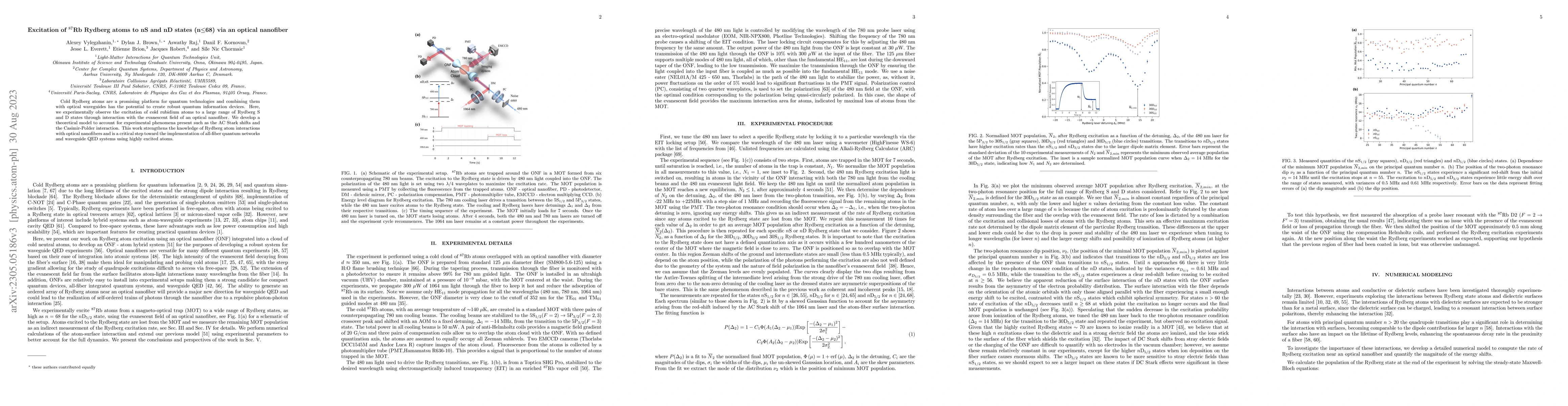 Thumbnail for Excitation of $^{87}$Rb Rydberg atoms to nS and nD states (n$\leq$68)
  via an optical nanofiber