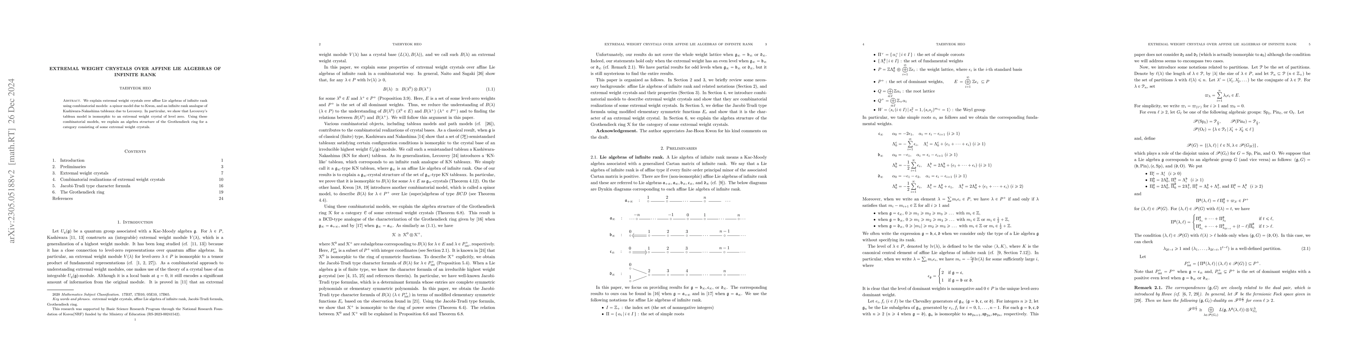 Thumbnail for Extremal weight crystals over affine Lie algebras of infinite rank